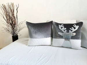 Silver and White Reindeer Christmas Pillow Cover  (Set of 2)