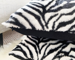 Zebra Faux Fur Throw Pillow with Sequence Bow (Set of 2)