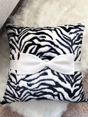Zebra Faux Fur Throw Pillow with Sequence Bow (Set of 2)