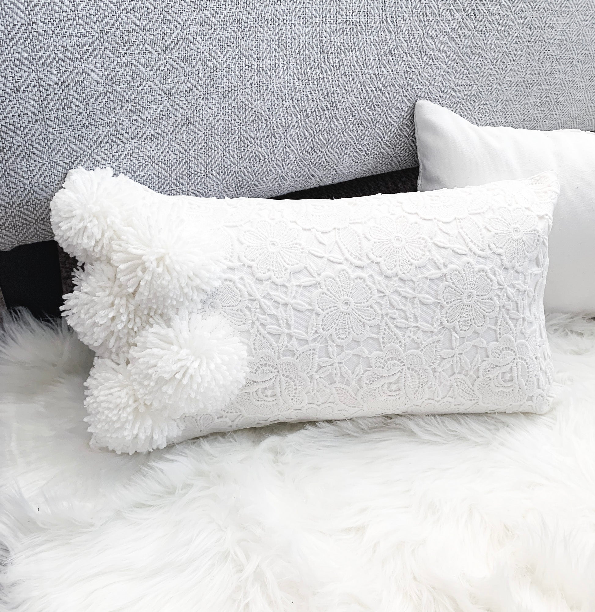 Pom-Pom & Lace Rectangle Pillow cover (Set of 2)
