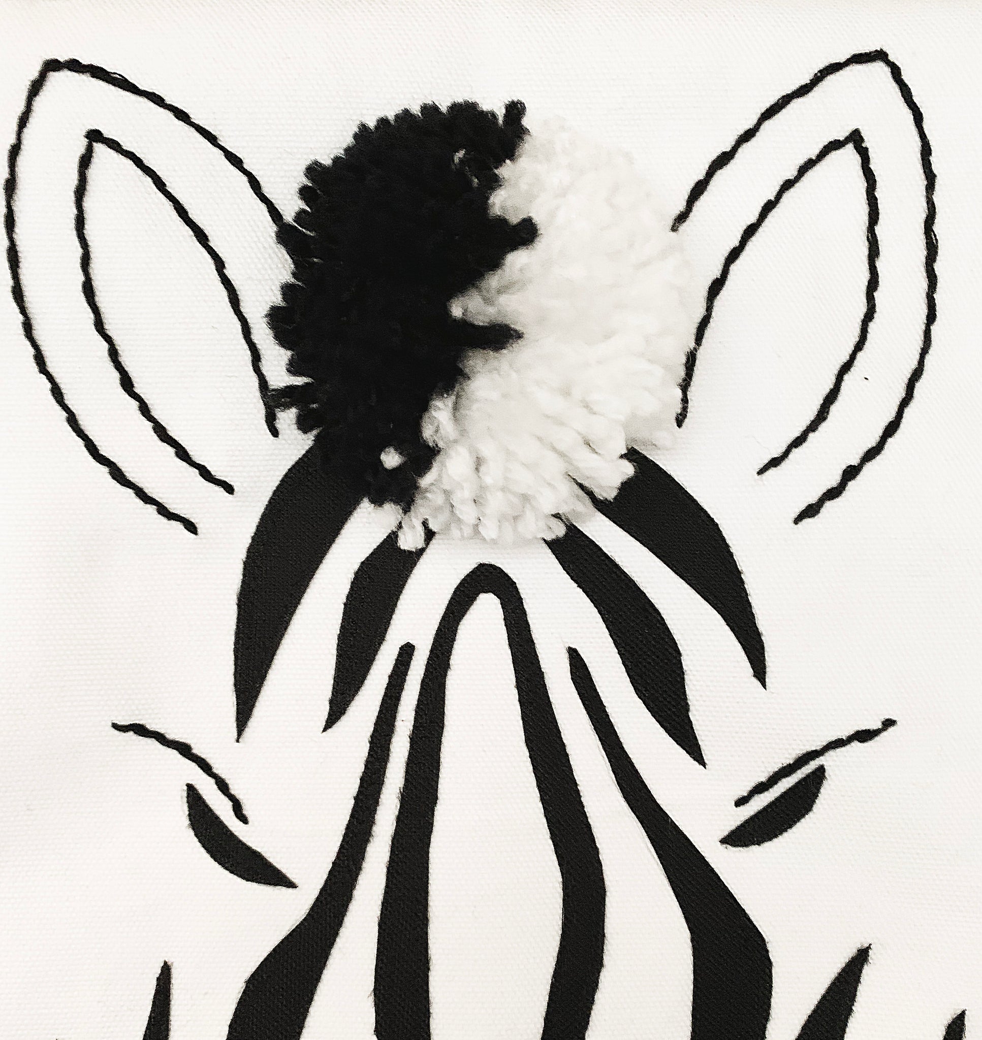 Handcrafted Embroidered with Applique Zebra Head Pillow Cover