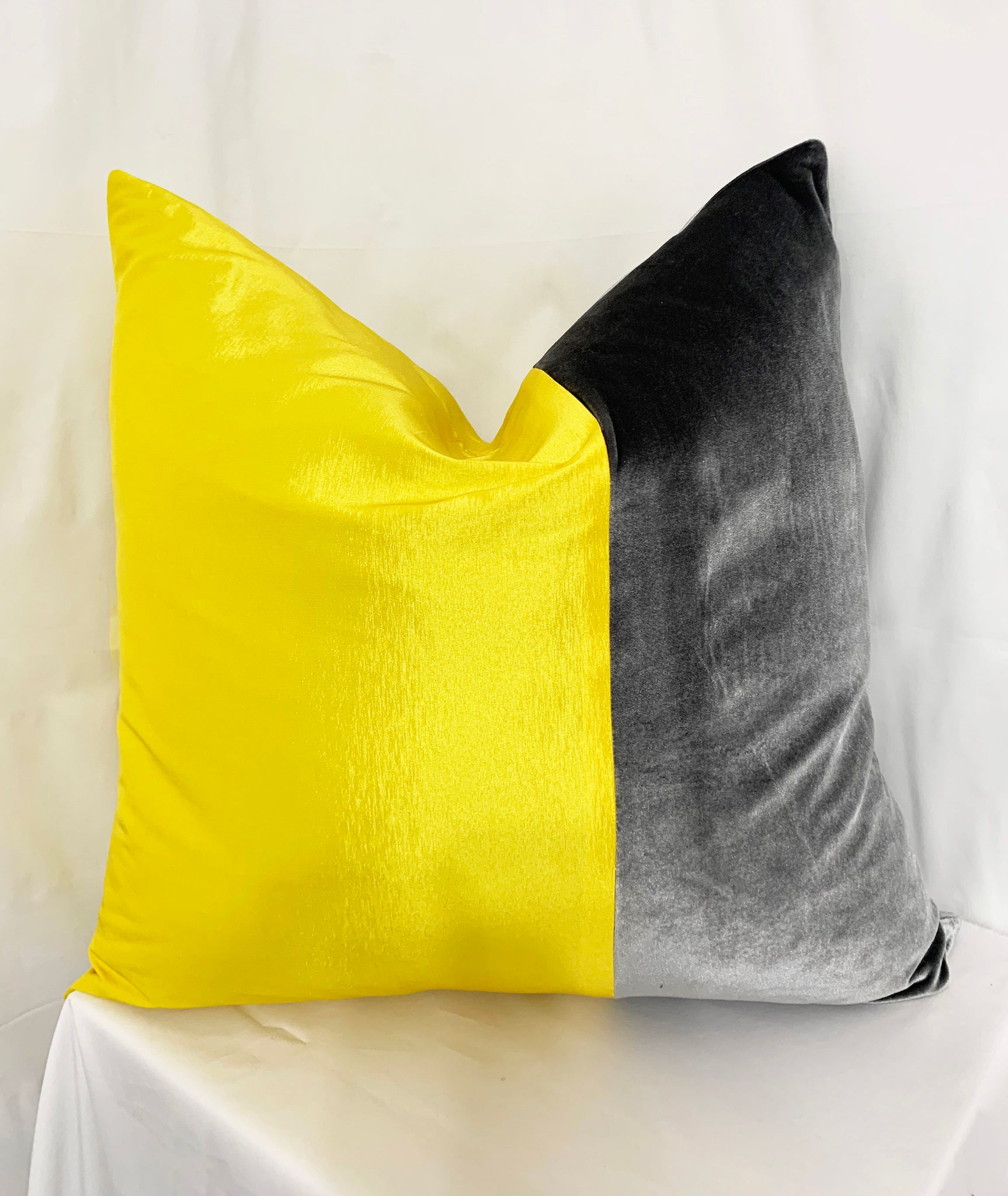 Velvet and Taffeta color Block Pillow