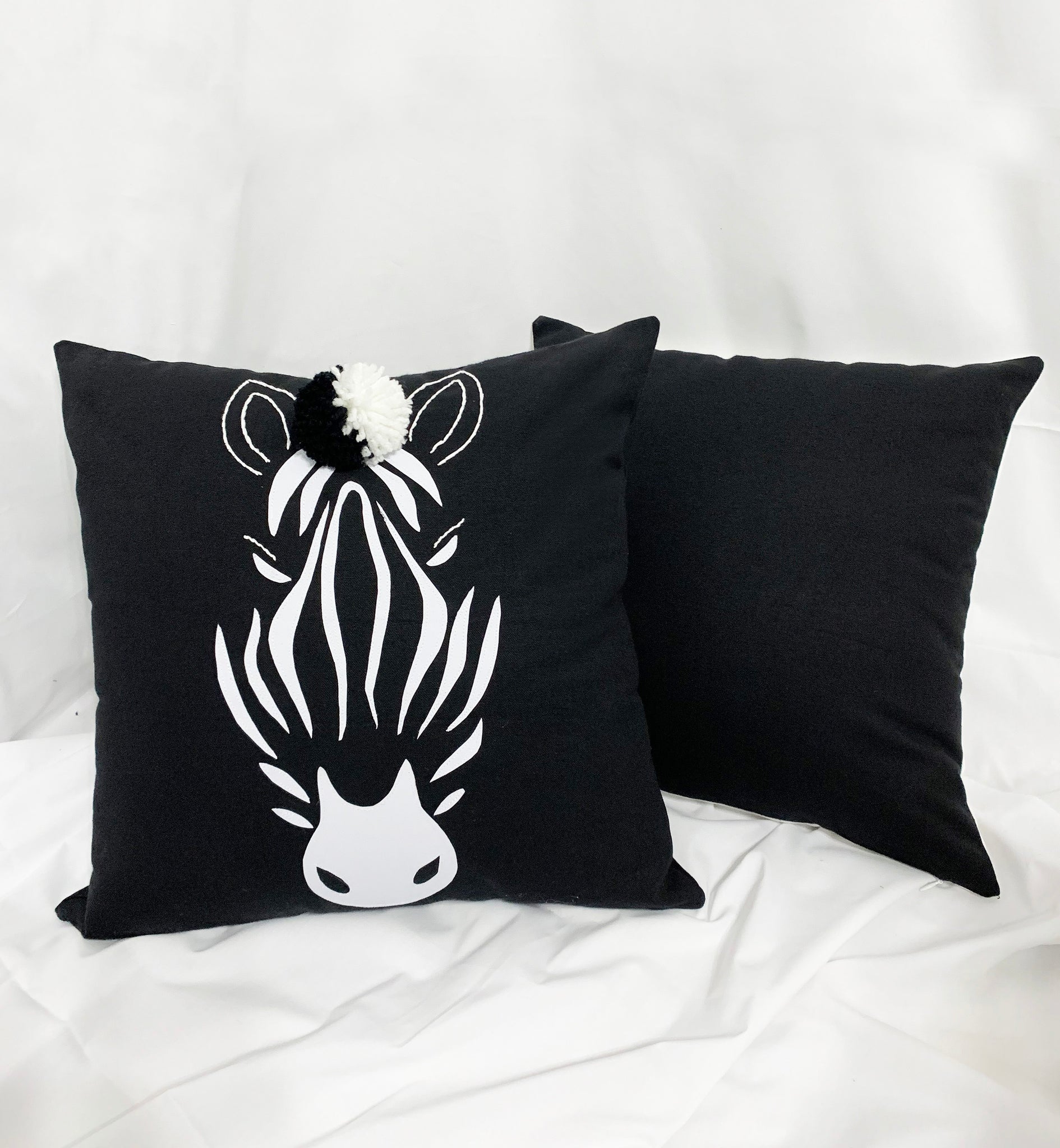 Handcrafted Embroidered with Applique Zebra Head Pillow Cover