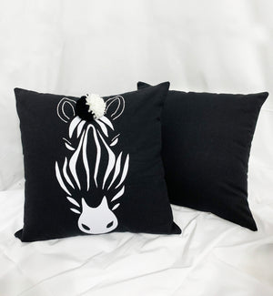 Handcrafted Embroidered with Applique Zebra Head Pillow Cover