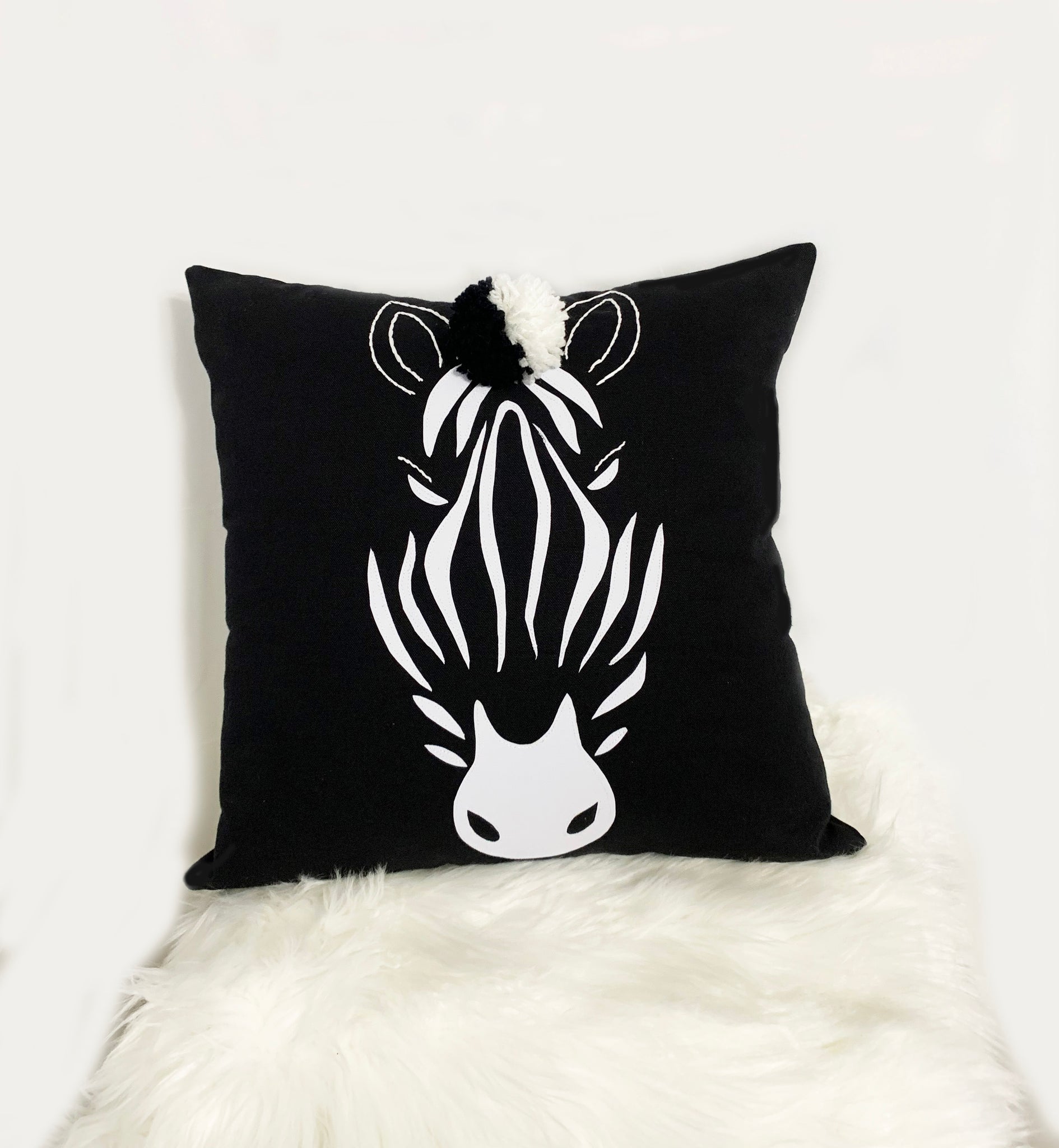 Handcrafted Embroidered with Applique Zebra Head Pillow Cover