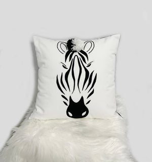 Handcrafted Embroidered with Applique Zebra Head Pillow Cover